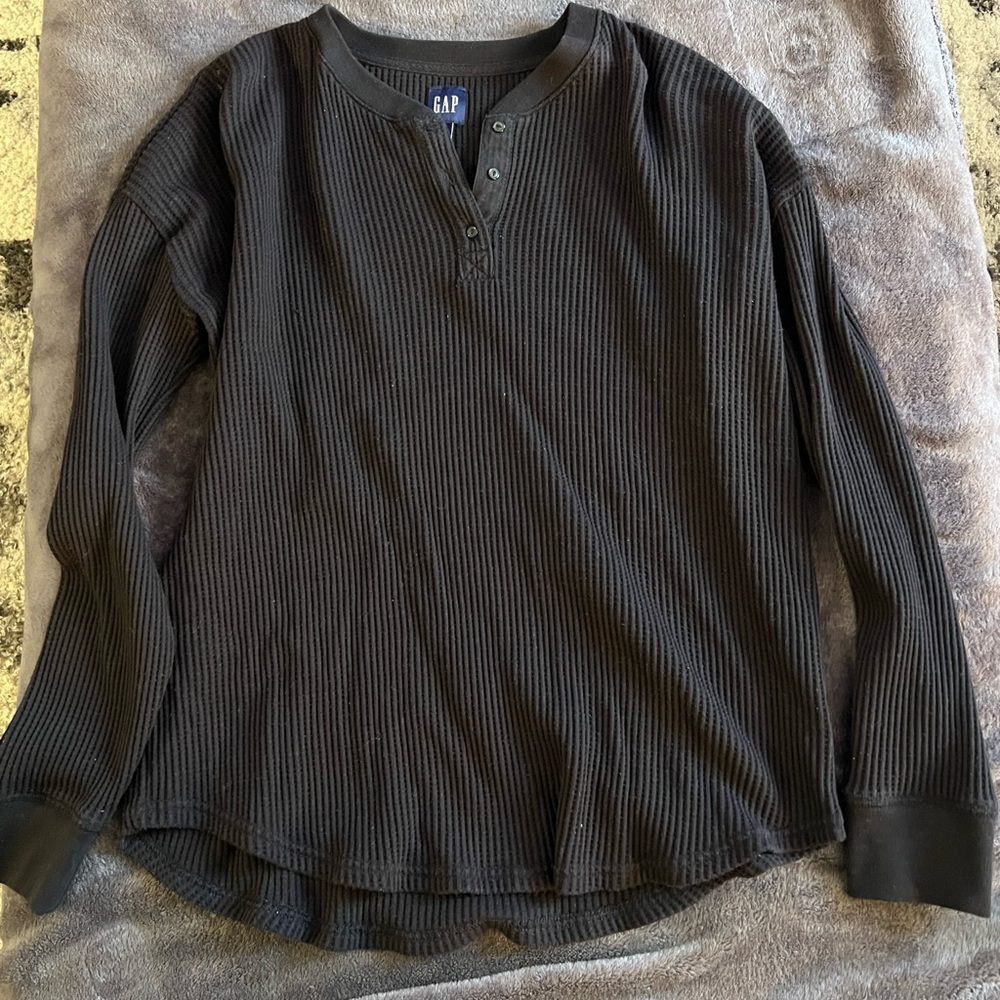 GAP Charcoal Waffle Knit Henley Top